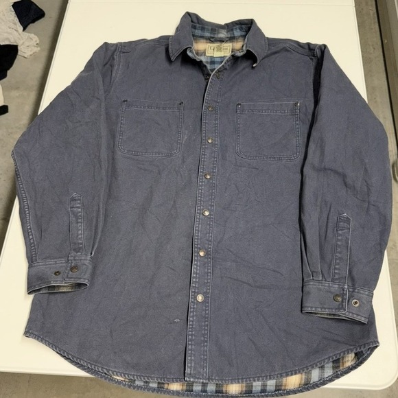 L.L. Bean Other - LL Bean Mens Large Flannel Lined Canvas Shirt Jacket Blue Snap Front